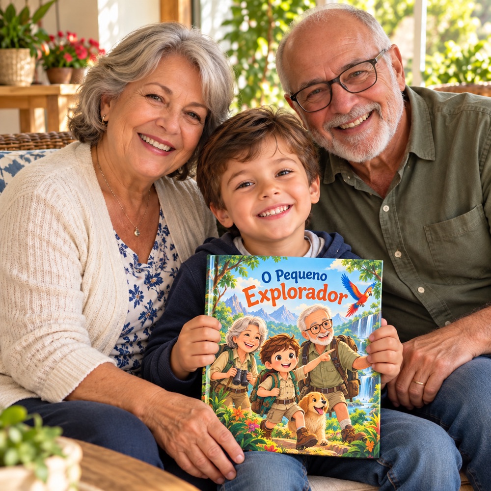 Avós com livro personalizado